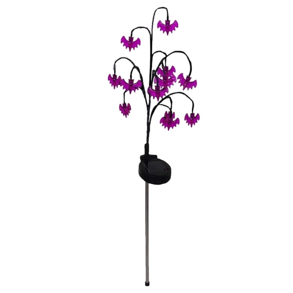 Halloween Outdoor Light Up Decorations, Solar Halloween Bat Tree Stake Lights, 1-Pack 30 Inch Purple Bat Led Path Lights, Waterproof Outdoor Solar Garden Lights for Yard Patio