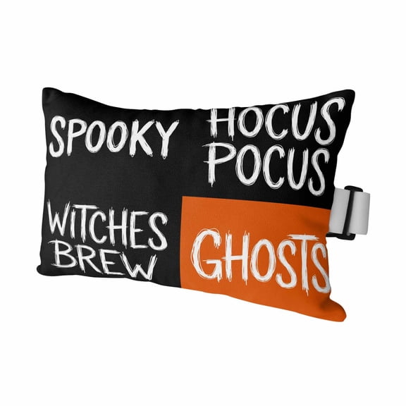 Halloween Outdoor Pillows for Chaise Lounge Chair Waterproof Lumbar Pillows with Insert&Adjustable Strap Beach Headrest Pillow Fall Horror Letters Spooky Ghosts Black Orange Pool Pillow 11"x16"