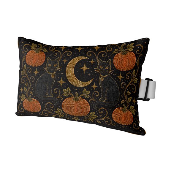 Halloween Outdoor Pillows for Chaise Lounge Chair Waterproof Lumbar Pillows with Insert&Adjustable Strap Beach Headrest Pillow Fall Orange Pumpkin Cats Moonlight Rustic Black Pool Pillow 11"x16"
