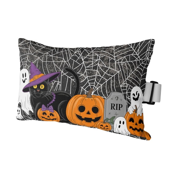 Halloween Outdoor Pillows for Chaise Lounge Chair Waterproof Lumbar Pillows with Insert&Strap Beach Headrest Pillow Horror Ghostface Pumpkin Black Spiderwebs Cat Pillow for Patio Pool 11"x16"