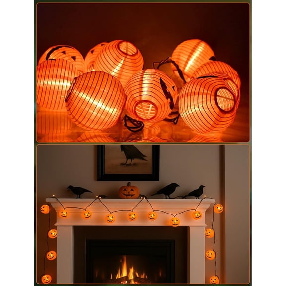 Halloween Outdoor Pumpkin String Lights 4.9ft Pumpkin String Lights with 10 Pumpkin Lights, Halloween Lantern for Holiday Decorations Lanterns String Lights for Party Outdoor Indoor Doors