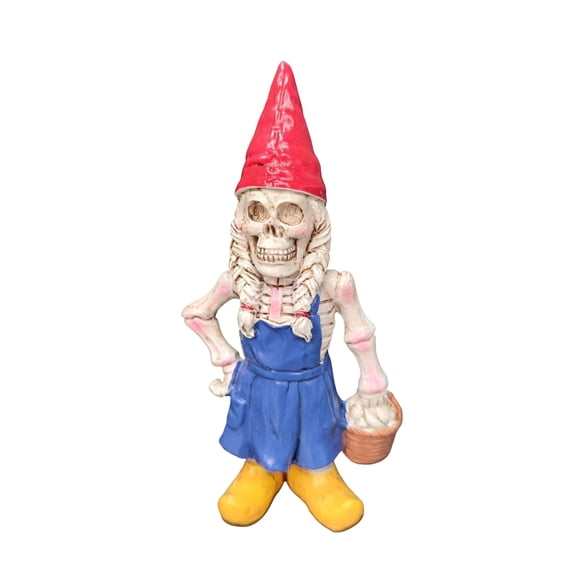Halloween Outdoor Resin Skeleton Gnome Figurine, Girl Skeleton Gnome with Basket Spooky Yard Tabletop Decor for Fall Haunted Party, 5.11in