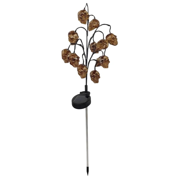 Halloween Outdoor Solar Decorations, Skull Tree Outdoor Halloween Decor, 12 Light Up Skull Pumpkins for Yard, 30 Inch Solar Powered Garden Stake Lights, Weather Resistant for