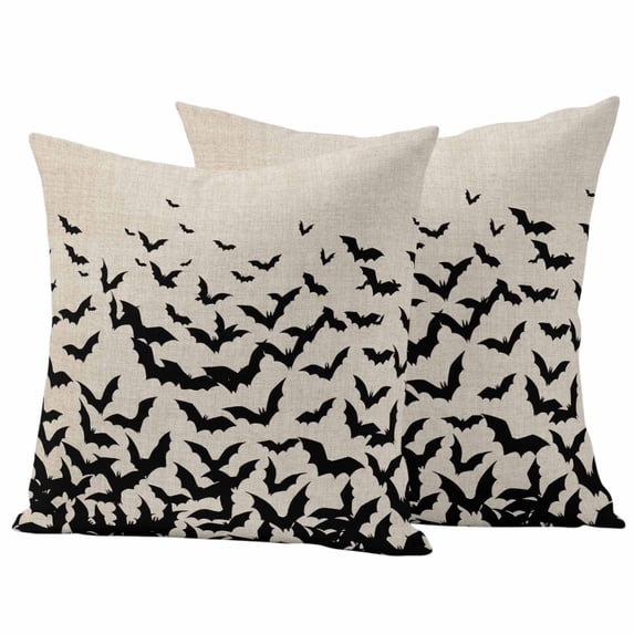 Halloween Outdoor Waterproof Pillow Covers, Beige Rustic Horror Bat Spooky Halloween Decorative Square Throw Pillowcase Sofa Cushion Sham for Patio/Couch/Chair, 24"x24" 2 Pack