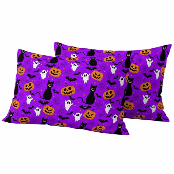 Halloween Outdoor Waterproof Pillow Covers, Ghost Pumpkin Bat Cat Purple Black Orange Decorative Rectangle Throw Pillowcase Sofa Cushion Sham for Patio/Couch/Chair, 20"x12" 2 Pack