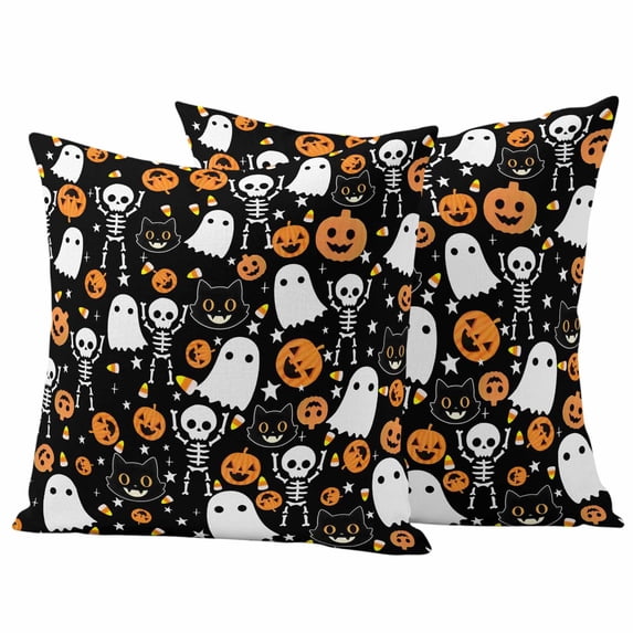 Halloween Outdoor Waterproof Pillow Covers, Orange Pumpkins White Funny Ghost Black Cat Decorative Square Throw Pillowcase Sofa Cushion Sham for Patio/Couch/Chair, 20"x20" 2 Pack