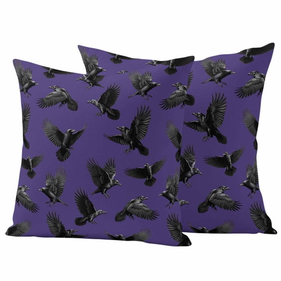 Halloween Outdoor Waterproof Pillow Covers, Purple Black Animal Crow Fall Holiday Decorative Square Throw Pillowcase Sofa Cushion Sham for Patio/Couch/Chair, 26"x26" 2 Pack