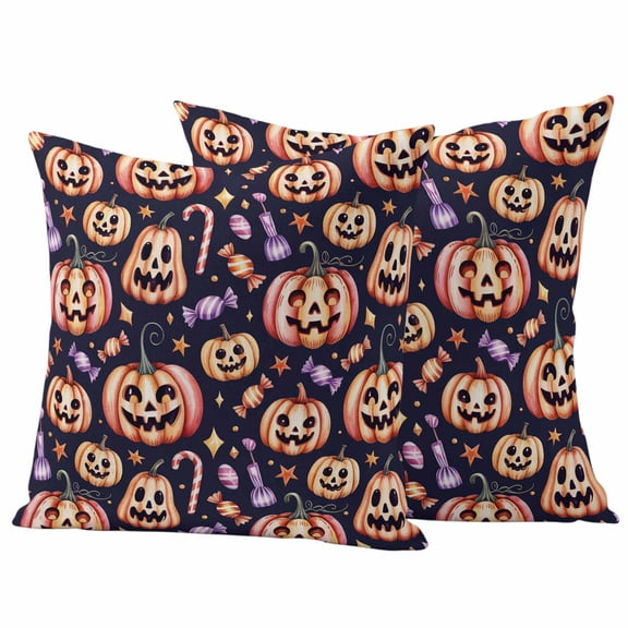 Halloween Outdoor Waterproof Pillow Covers, Spooky Pumpkins Halloween Scary Funny Candy Decorative Square Throw Pillowcase Sofa Cushion Sham for Patio/Couch/Chair, 24"x24" 2 Pack