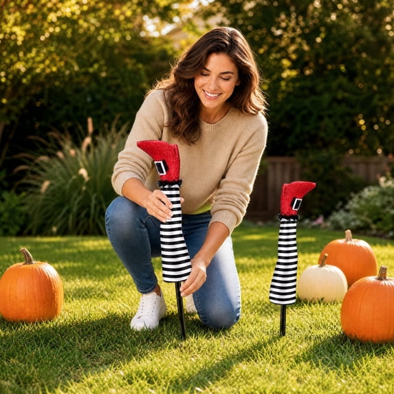 Halloween Outdoor Witch Legs Yard Stakes, Witch Halloween Graveyard Lawn, Yard, Prop and Patio Decorations, 18.5 Inches