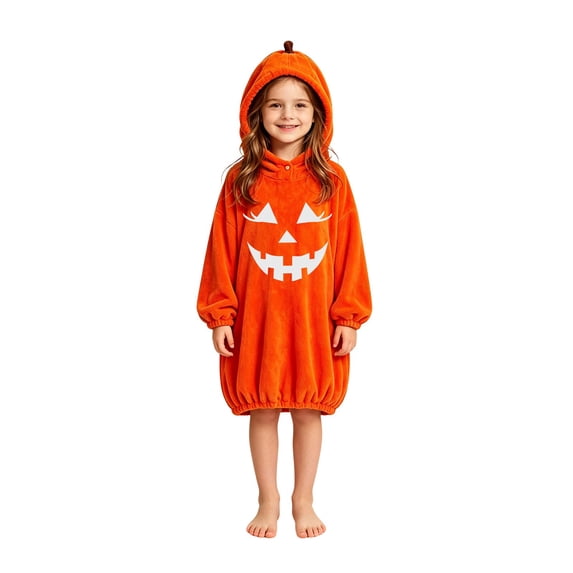 Halloween Outfit Girls Boys Oversized Pumpkin Hooded Blanket Hoodie Wearable Onesie Kids Cozy Funny Rompeš« Casual Clothes