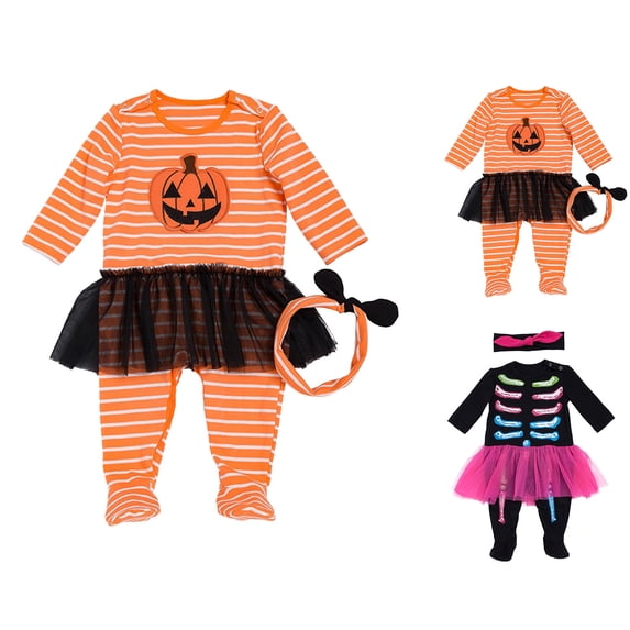 Halloween Outfits for Baby Girls Long Sleeve Romper Jumpsuit with Tutu Skirts Baby Skeleton for Toddler Girls Size 3M-24M