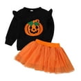 thumbnail image 1 of Halloween Outfits for Girls 7-8,Toddler Girls Halloween Embroidered Pullover Top and Skirt Outfits Long Sleeve T-Shirt Dress Set, 1 of 7