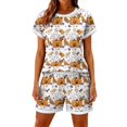 thumbnail image 1 of Halloween Outfits for Women 2 Piece Sets Candy Witch Hat Crew Neck Horror Shirts and Spiderweb Skeleton Wide Leg Funny Shorts, XL, 1 of 5