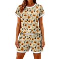 thumbnail image 1 of Halloween Outfits for Women 2 Piece Sets Spiderweb Skull Crew Neck Spooky Tops and Pumpkin Bat High Waist Horror Shorts, S, 1 of 5