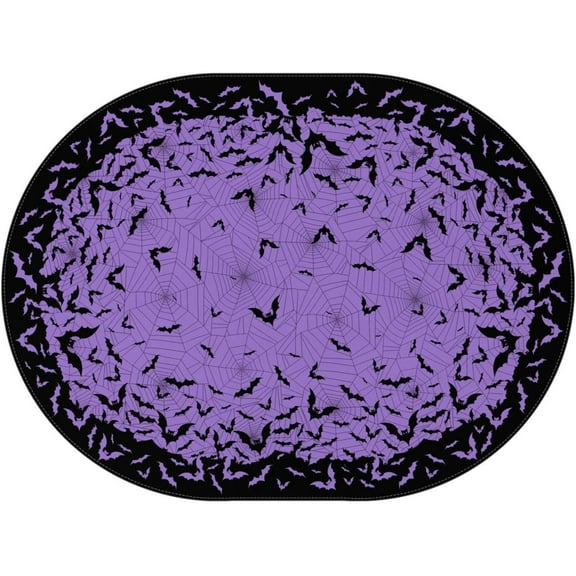 Halloween Oval Tablecloth 54×72 Inch,Halloween Purple Tablecloths Halloween Bat Washable Table Cover, Halloween Decoration Table Cloths for Party Picnic Dinner Table Decor