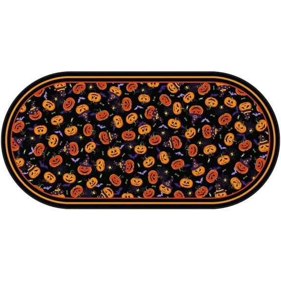 Halloween Oval Tablecloth 60x120 Inch Waterproof Bat Pumpkin Tablecloth Halloween Washable Table Cloth for Party Picnic Dinner Scary Home Decor