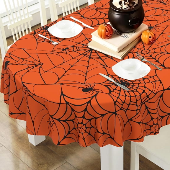 Halloween Oval Tablecloth Spider Web Table Cloth for Halloween Home and Kitchen Decorations - 54" X 72" Oval