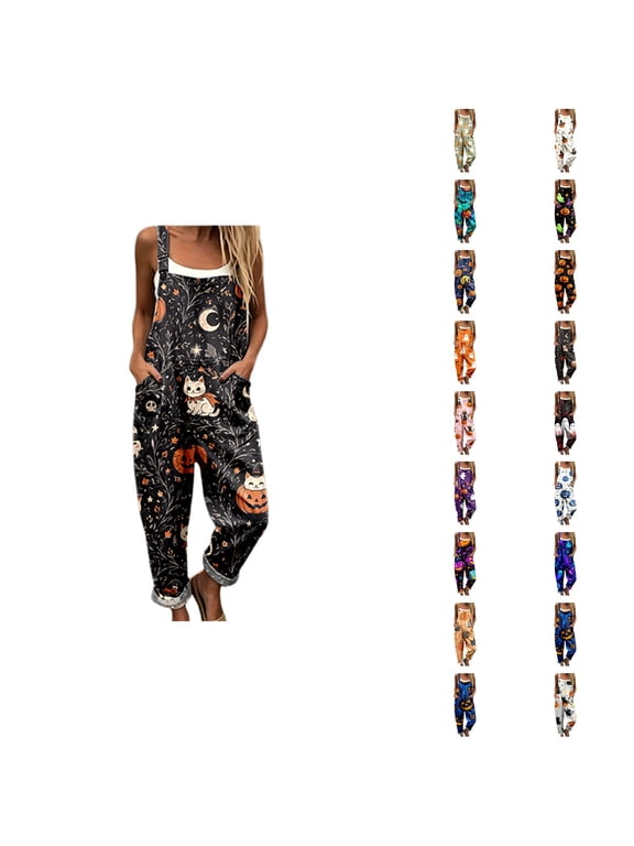 Halloween Overalls for Women 2026 Spaghetti Strap Loose Fit Romper Jumpers Outfits