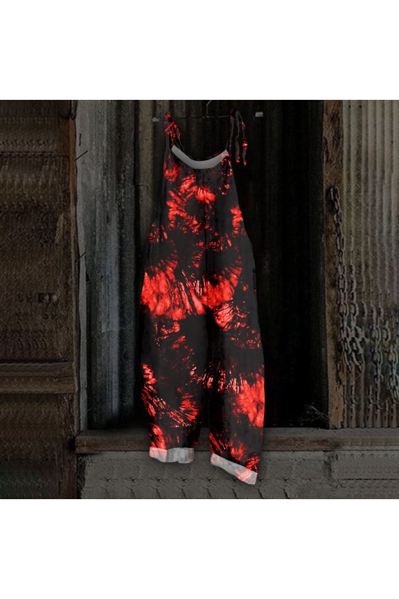Halloween Overalls for Women Castle Skeleton Wide Leg Backless Funny Jumpsuits Spiderweb Bat Halter Horror Overalls, L