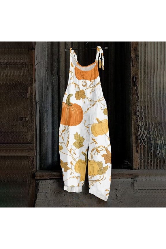 Halloween Overalls for Women Skeleton Candy Sleeveless Backless Funny Jumpsuits Spiderweb Pumpkin Wide Leg Horror Overalls, S