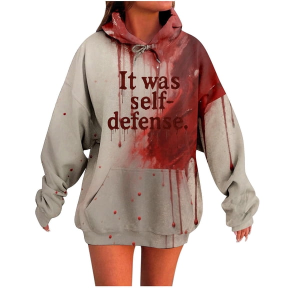 Halloween Oversized Hoodies for Women Funny Graphic Sweat Shirts Fall Loose Pullover Long Sleeve Sweater Red, L