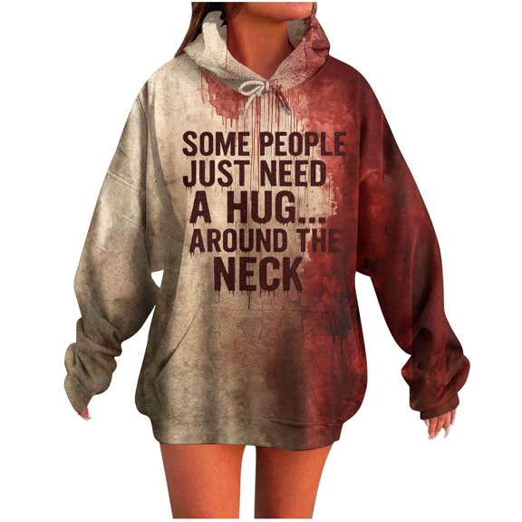 Halloween Oversized Hoodies for Women Funny Graphic Sweat Shirts Fall Loose Pullover Long Sleeve Sweater Red, S