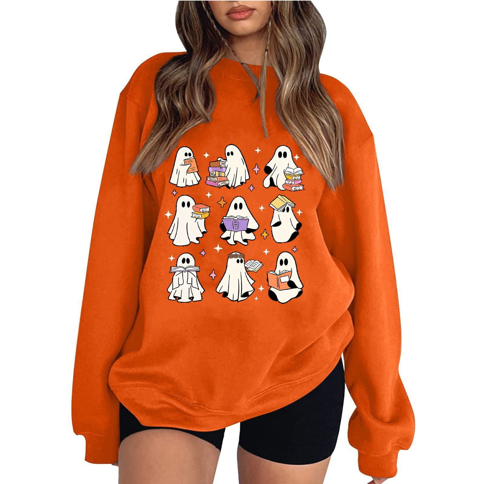 Halloween Oversized Sweatshirt for Women Cute Ghost Graphic Pullover