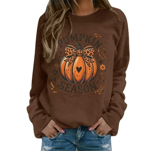 Halloween Oversized Sweatshirts for Women Long Sleeve Pumpkin Graphic Printed Tops Halloween Witch Crewneck Pullover Shirt