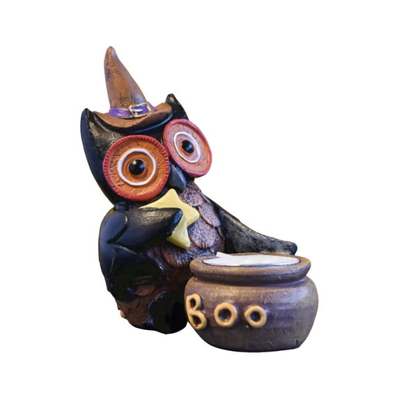 Halloween Owl Figurine Decoration, Purple Witch Hat Owl Statue, Tabletop Ornament for Home Party Decor, Cute Spooky Resin Sculpture for Indoor Outdoor Display, Happy Halloween Sign Decor