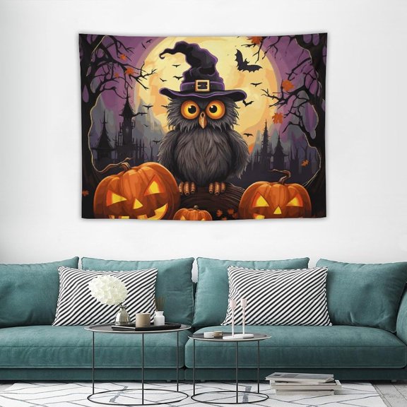 Halloween Owl Ghost Pumpkin Wall Tapestry for Bedroom 30x40 Boho Tapestry Wall Hanging, 3 Hangers And 2 Clips, Funny Large Tapestries for Room Aesthetic Vertical Living Room Tapestrys Home Decor