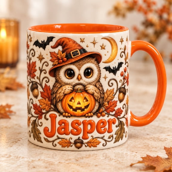 Halloween Owl Pumpkin Mug Ceramic Coffee Cup for Fall Decor