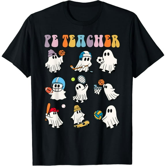 Halloween PE Teacher Ghost Playing Sport Soccer Football So Cute T-shirt