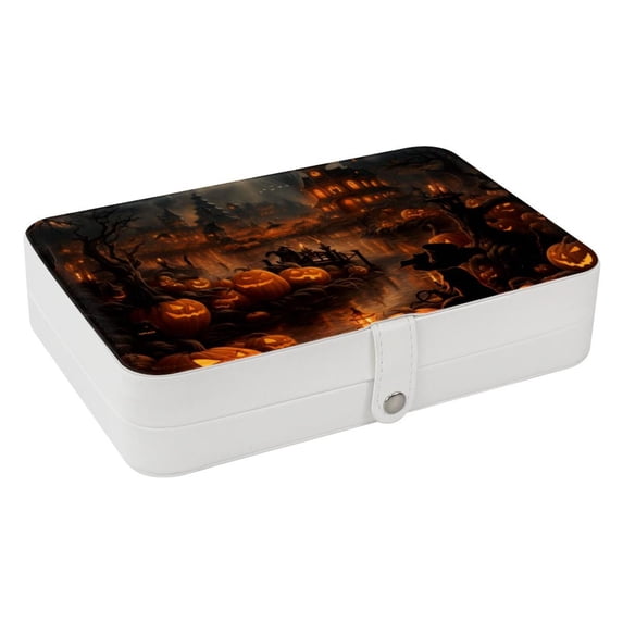 Halloween PU Leather Necklace Organizer Jewelry Boxes Display Case with Removable Compartment, Portable
