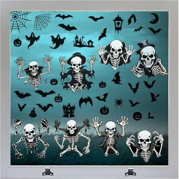 Halloween PVC Waterproof Wall Stickers 297x210mm Self-Adhesive Decals for Window or Stairway Home Decoration Skeleton 8pcs/set