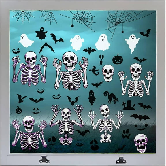 Halloween PVC Waterproof Wall Stickers Self-Adhesive Decals Skeleton 297x210mm 8pcs/set
