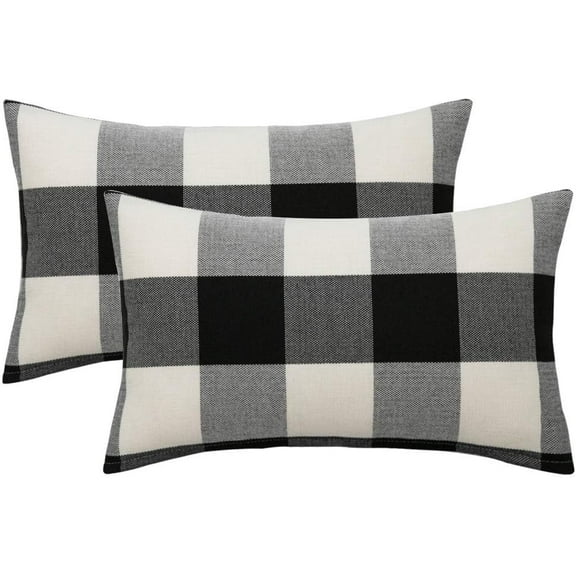 Halloween Pack of 2 Classic Retro Checkers Plaids Polyester Linen Soft Solid Black and White Decorative Throw Pillow Covers Home Decor Outdoor Cushion Case for Sofa Bedroom Car 12 x 20 Inch