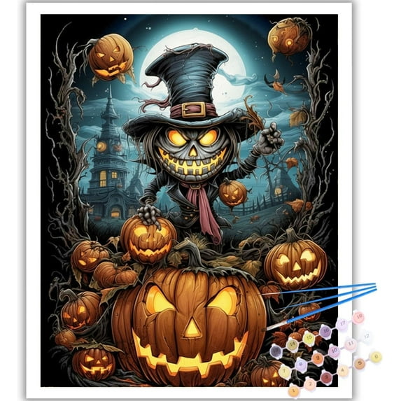 Halloween Paint by Numbers Kit for Adult Beginners - Canvas Adult Paint by Numbers Kit, Halloween Acrylic Paint by Numbers Kit for Home Wall Decoration, 16x20 Inches (Unframed)