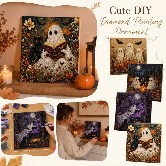 Halloween Painting Crafts, Diamond Art for Adults, Diamond Art Painting, Adult Craft Kit, 8X8 Inch Whimsical Ghost Bonfire Night Pattern Full Drill Diy Pearl Gem Art Set for