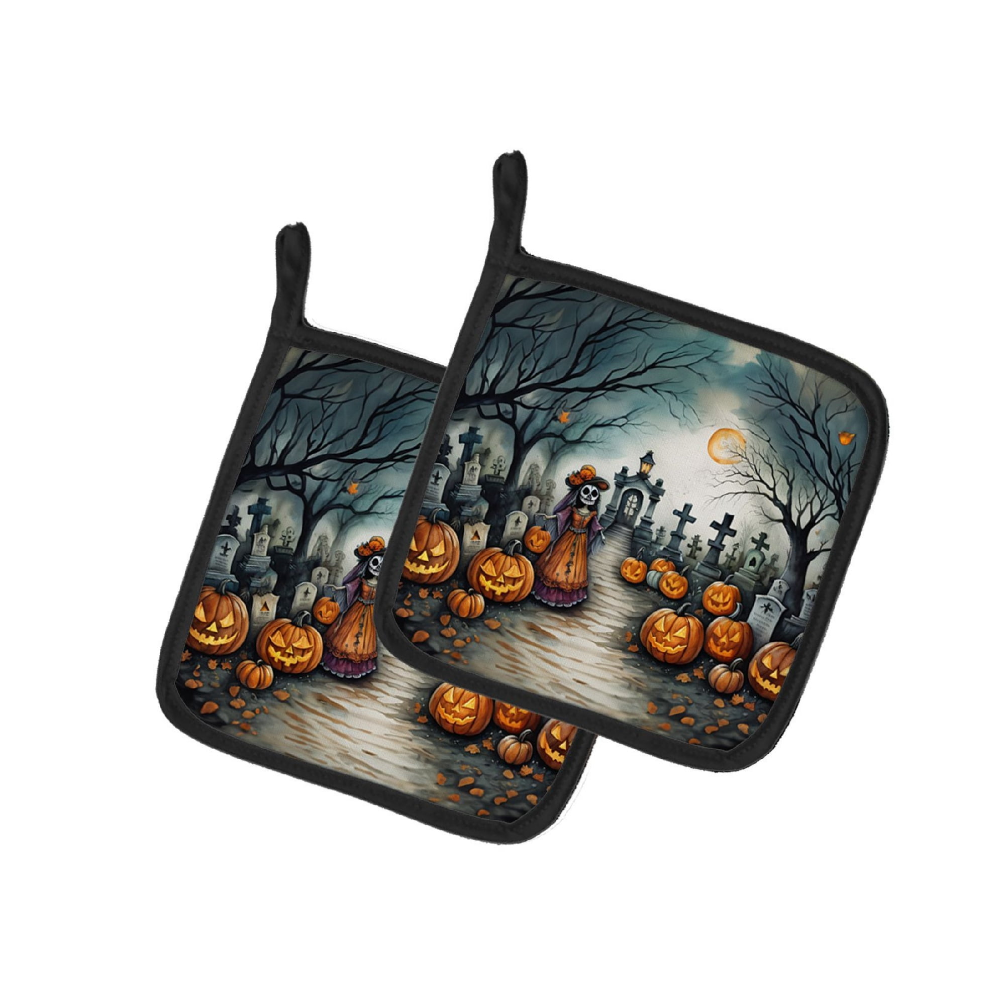 Halloween Pair of Pot Holders 7.5x7.5 Inch Heat Resistant Kitchen Decor