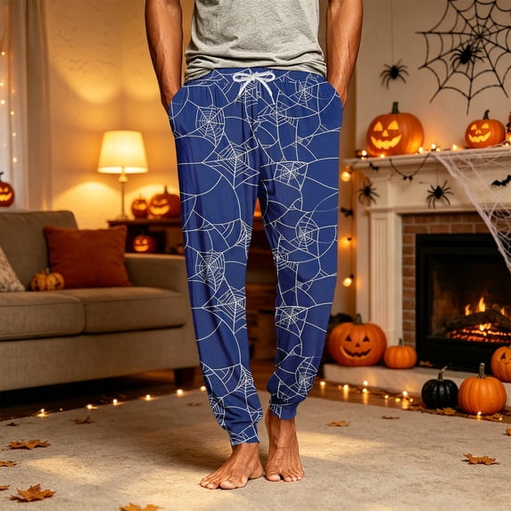 Halloween Pajama Pants Men Fun Pumpkin Ghost Print Design Comfy Sleepwear Mens Soft Long Sleep Lounge Halloween Sleep Pants