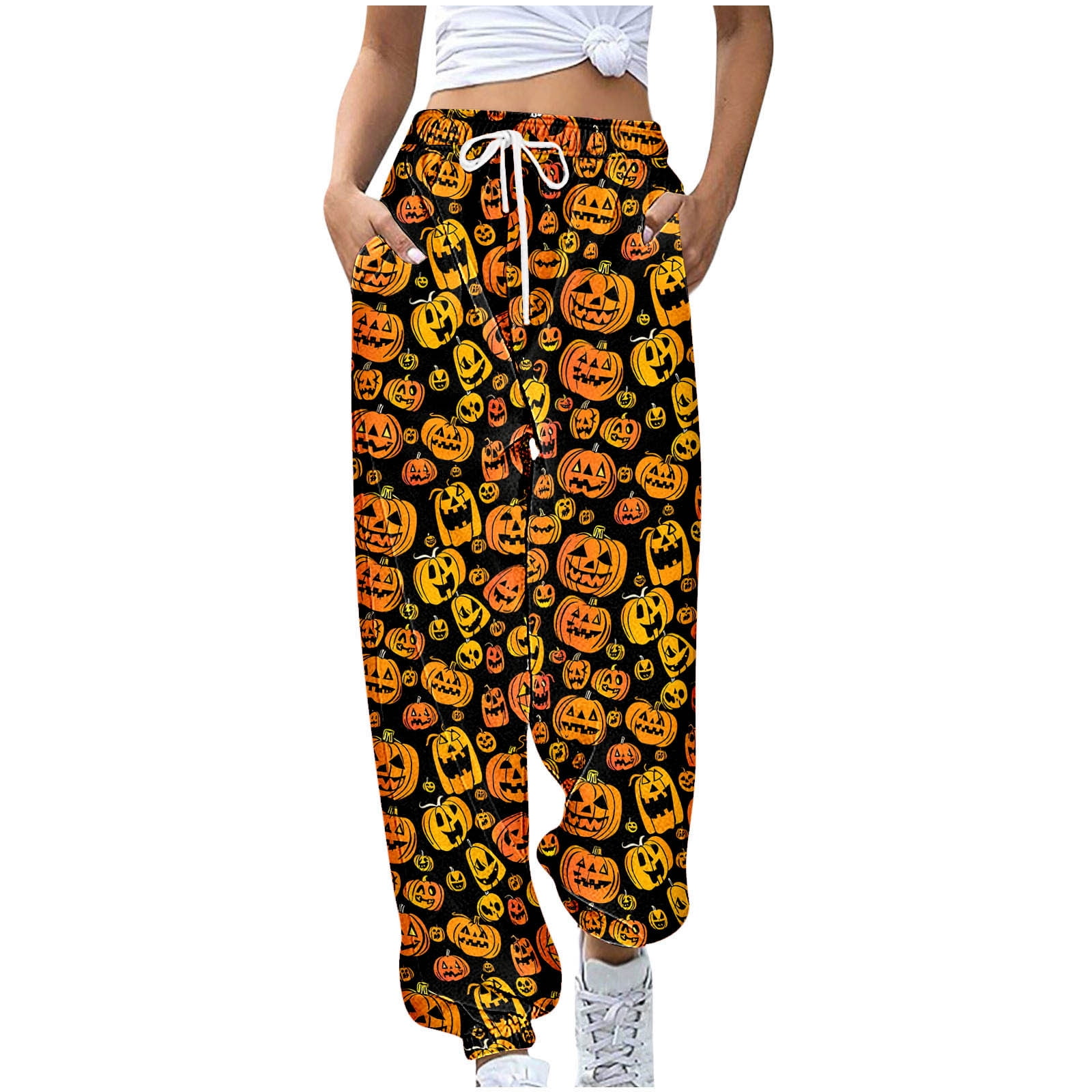 Halloween Pajama Pants Unisex Plus Size White Wide Leg Pants for Curvy Dress Pants High Waisted Tall Pajama Pants Fuzzy Sugar Skull Leggings Black and Friday Deals Walmart