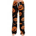 thumbnail image 1 of Halloween Pajama Pants Women Baggy Drawstring High Waist Pajamas Pumpkin Print Graphic Straight Leg Yoga Loungewear Bottoms, 1 of 5