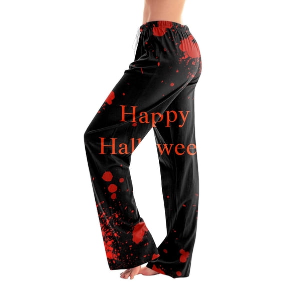 Halloween Pajama Pants Women Cute Halloween Party Graphic Casual Lounge Pj Bottoms Elastic Waist Drawstring Trendy Sleep Bottoms Deep Red M