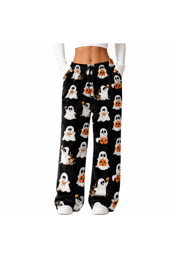 Halloween Pajama Pants for Women Men, Couples Flannel Pjs Pants Fuzzy Pjs Pants Plush Pajama Bottom Costume Sleepwear Matching Pajamas Halloween Christmas Gifts