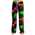 thumbnail image 1 of Halloween Pajama Pants for Women, Neon Splatter Pumpkin & Spiderweb Print Wide Leg Lounge Bottoms with Drawstring Waist, Soft Breathable Sleep Trousers, 1 Pair Earthy Yellow XXXL, 1 of 5
