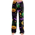 thumbnail image 1 of Halloween Pajama Pants for Women, Neon Splatter Pumpkin & Spiderweb Print Wide Leg Lounge Bottoms with Drawstring Waist, Soft Breathable Sleep Trousers, 1 Pair Light Green M, 1 of 5