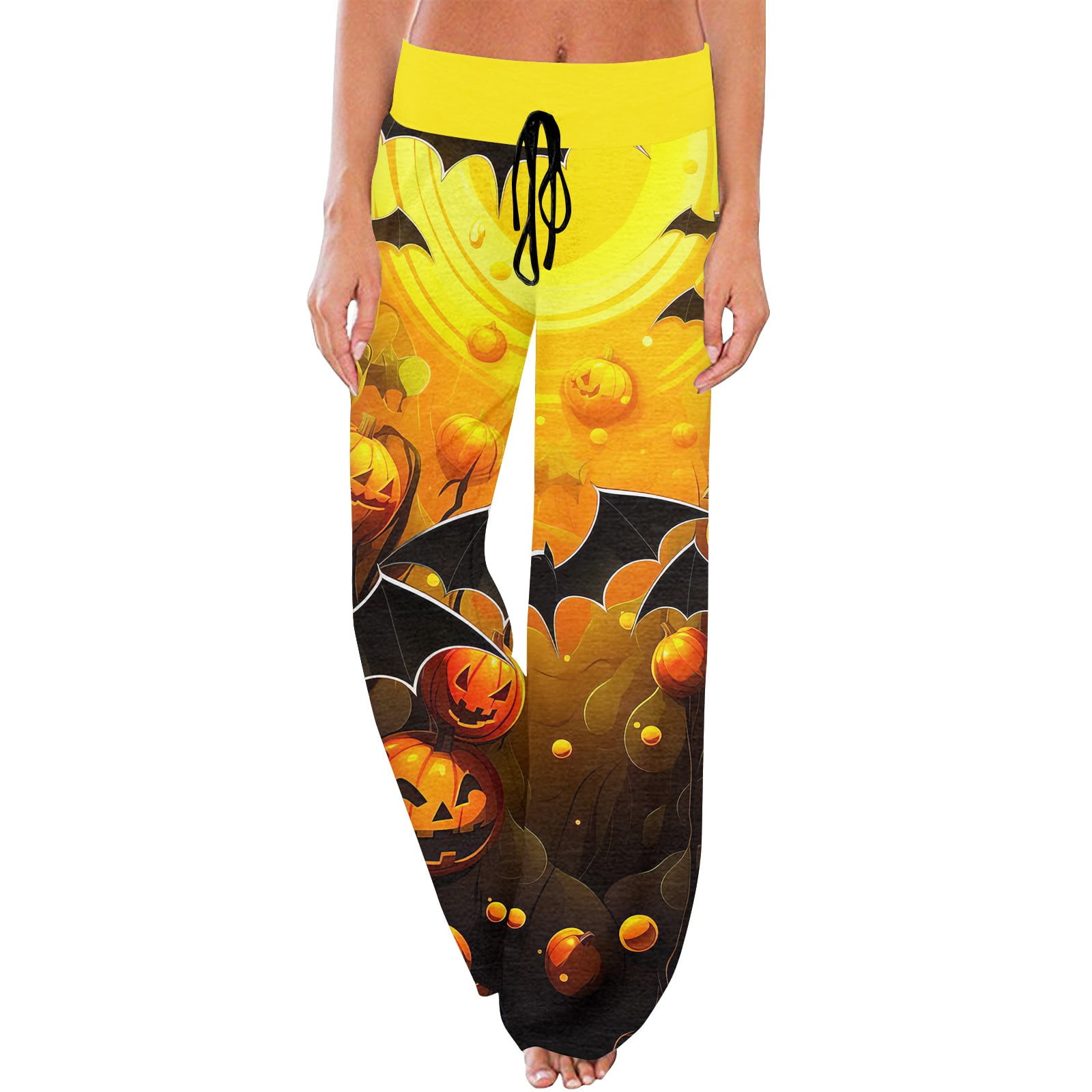 Halloween Pajama Pants for Women Pumpkin Bats Print Yoga Sweatpants