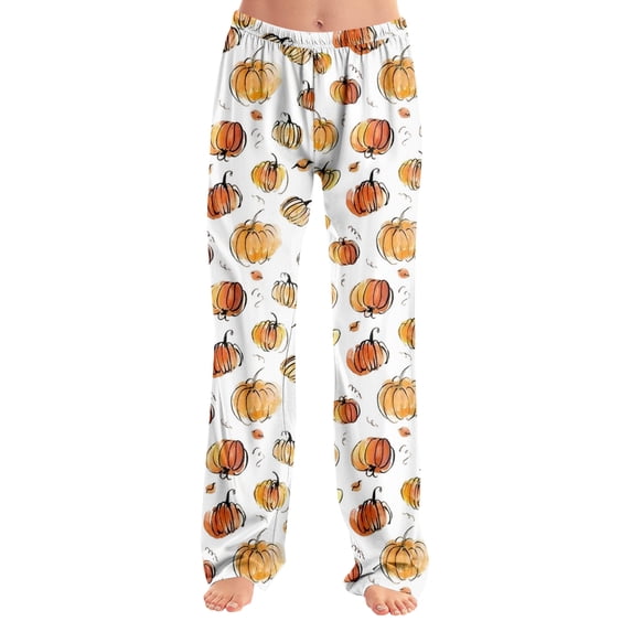 Halloween Pajama Pants Women Pumpkin Ghost Print Loose Fit Pjs Novelty Pant Family Cozy Lounge Sleepwear