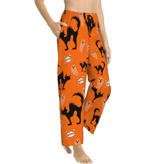 Halloween Pajama Pants Women, halloween cat Patterns Soft Lounge PJ Yoga Pants, Womens Sleepwear Pajama Bottom