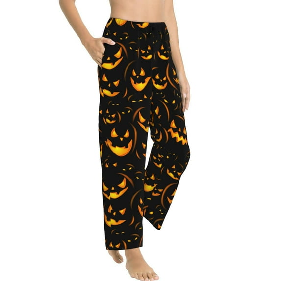 Halloween Pajama Pants Women, halloween pumpkins Patterns Halloween Costumes Sweatpants Soft Sleep Lounge Pants, Casual PJ Bottoms Pants with Pockets
